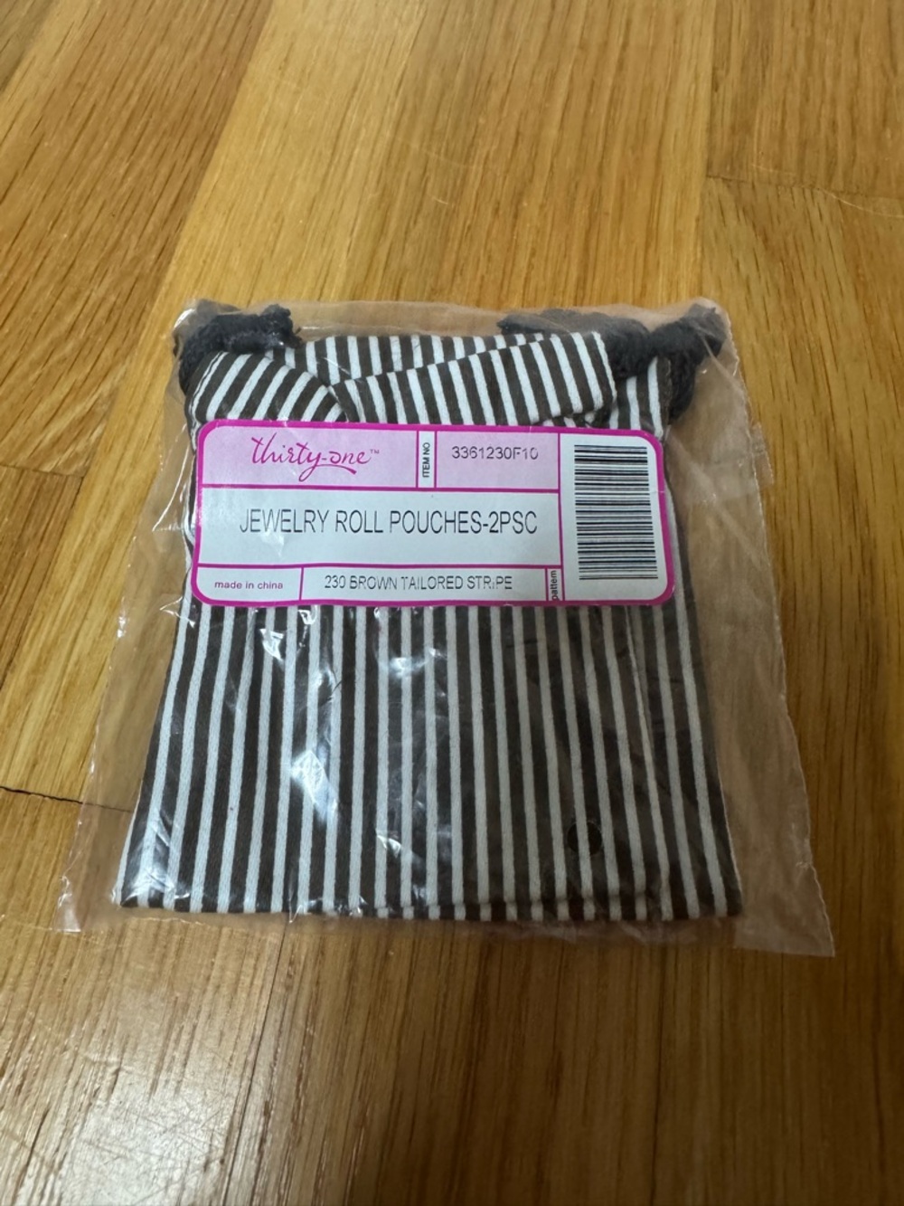 Thirty-One Gifts Jewelry Roll Pouches, 2 Pack, Brown Tailored Stripe, NEW